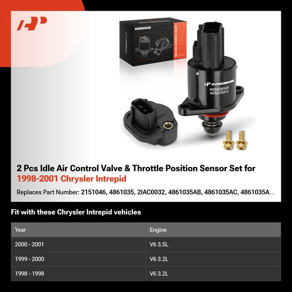 2 Pcs Idle Air Control Valve & Throttle Position Sensor Set for 1998-2001 Chrysler Intrepid