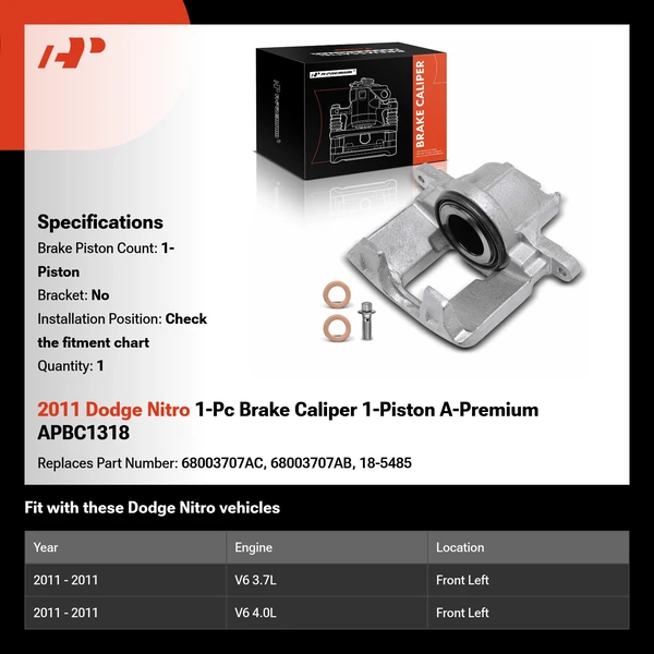 2011 Dodge Nitro 1-Pc Brake Caliper 1-Piston A-Premium APBC1318