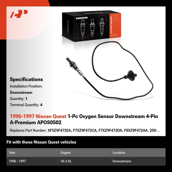 1996-1997 Nissan Quest 1-Pc Oxygen Sensor Downstream 4-Pin A-Premium APOS0502