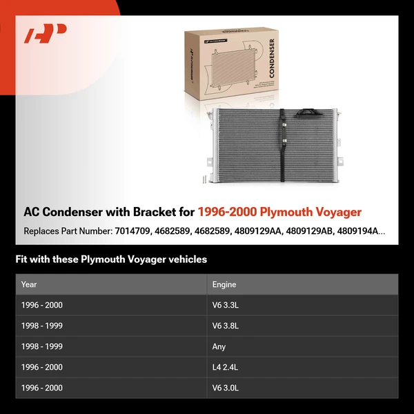AC Condenser with Bracket for 1996-2000 Plymouth Voyager