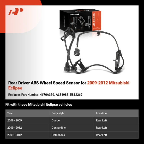 Rear Driver ABS Wheel Speed Sensor for 2009-2012 Mitsubishi Eclipse