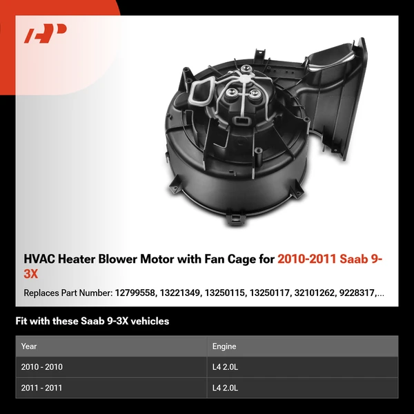 HVAC Heater Blower Motor with Fan Cage for 2010-2011 Saab 9-3X