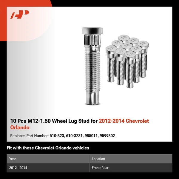 10 Pcs M12-1.50 Wheel Lug Stud for 2012-2014 Chevrolet Orlando