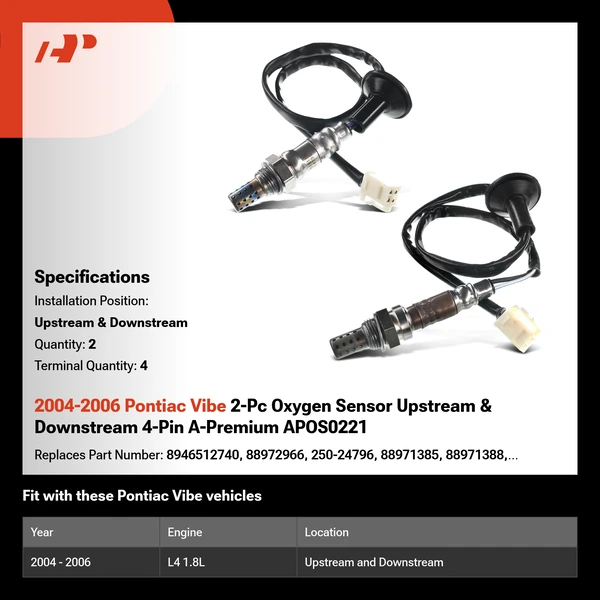 2004-2006 Pontiac Vibe 2-Pc Oxygen Sensor Upstream & Downstream 4-Pin A-Premium APOS0221