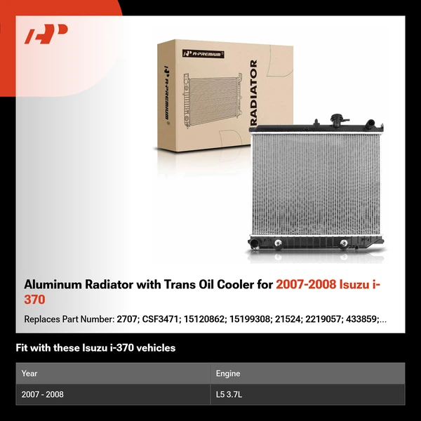 Aluminum Radiator with Trans Oil Cooler for 2007-2008 Isuzu i-370