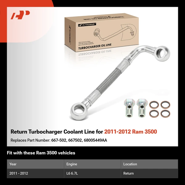 Return Turbocharger Coolant Line for 2011-2012 Ram 3500