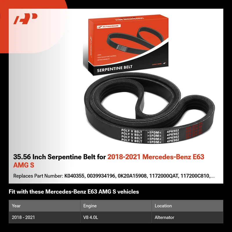 35.56 Inch Serpentine Belt for 2018-2021 Mercedes-Benz E63 AMG S