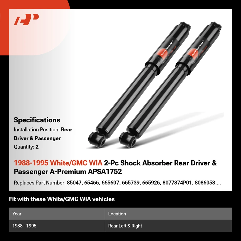 1988-1995 White/GMC WIA 2-Pc Shock Absorber Rear Driver & Passenger A-Premium APSA1752