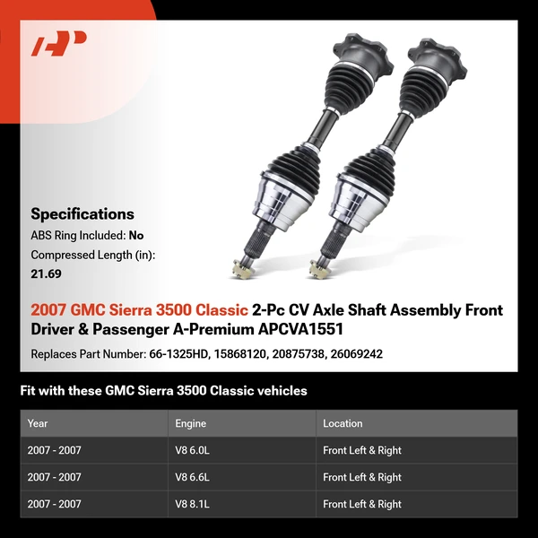 2007 GMC Sierra 3500 Classic 2-Pc CV Axle Shaft Assembly Front Driver & Passenger A-Premium APCVA1551