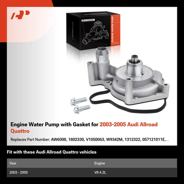 Engine Water Pump with Gasket for 2003-2005 Audi Allroad Quattro