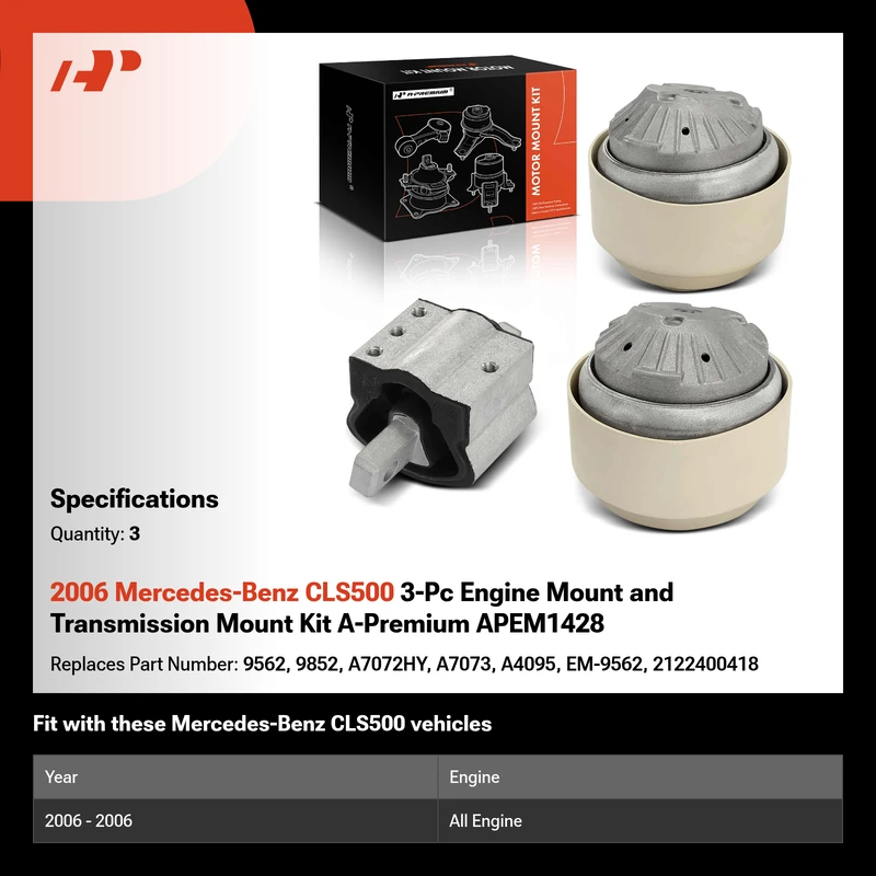 2006 Mercedes-Benz CLS500 3-Pc Engine Mount and Transmission Mount Kit A-Premium APEM1428