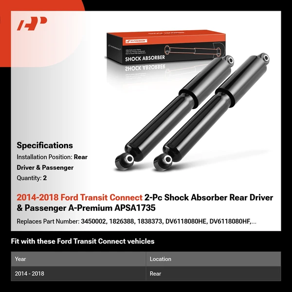 2014-2018 Ford Transit Connect 2-Pc Shock Absorber Rear Driver & Passenger A-Premium APSA1735