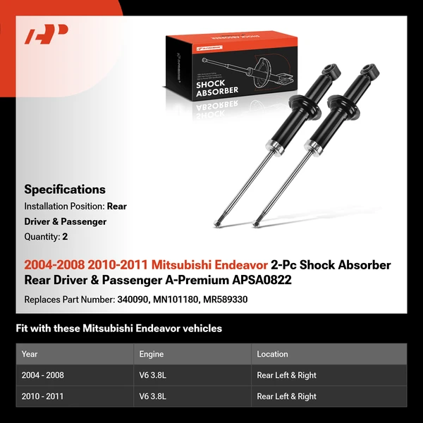 2004-2008 2010-2011 Mitsubishi Endeavor 2-Pc Shock Absorber Rear Driver & Passenger A-Premium APSA0822