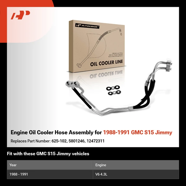 Engine Oil Cooler Hose Assembly for 1988-1991 GMC S15 Jimmy