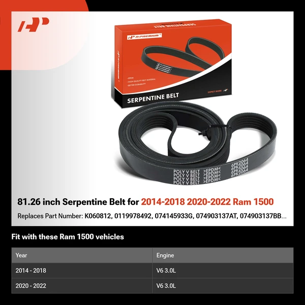 81.26 inch Serpentine Belt for 2014-2018 2020-2022 Ram 1500