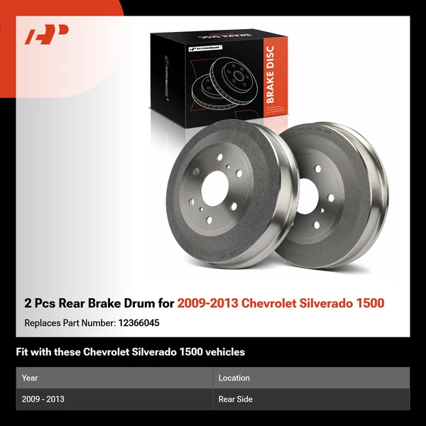 2 Pcs Rear Brake Drum for 2009-2013 Chevrolet Silverado 1500