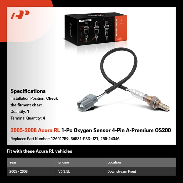 2005-2008 Acura RL 1-Pc Oxygen Sensor 4-Pin A-Premium OS200