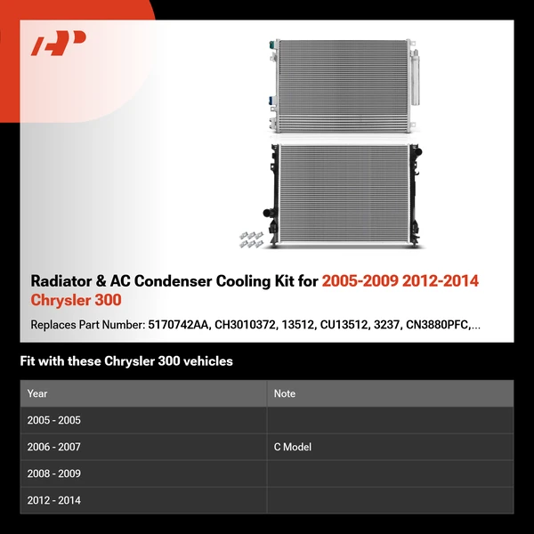 Radiator & AC Condenser Cooling Kit for 2005-2009 2012-2014 Chrysler 300