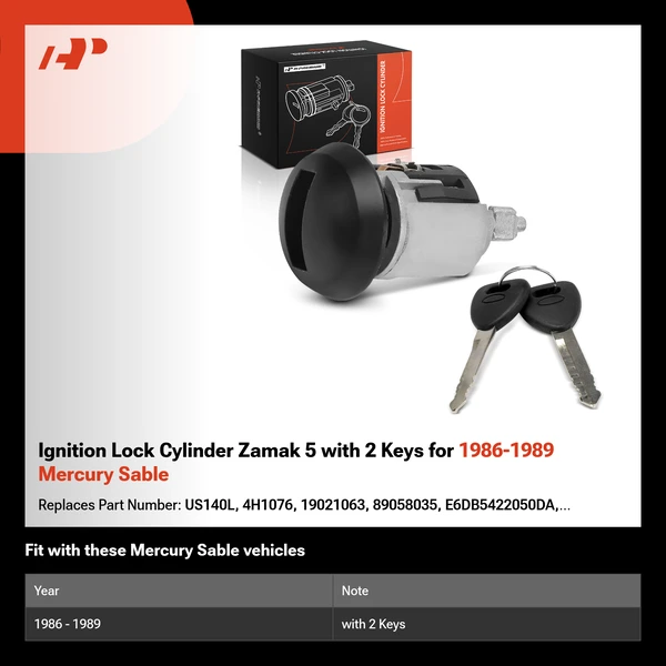 Ignition Lock Cylinder Zamak 5 with 2 Keys for 1986-1989 Mercury Sable