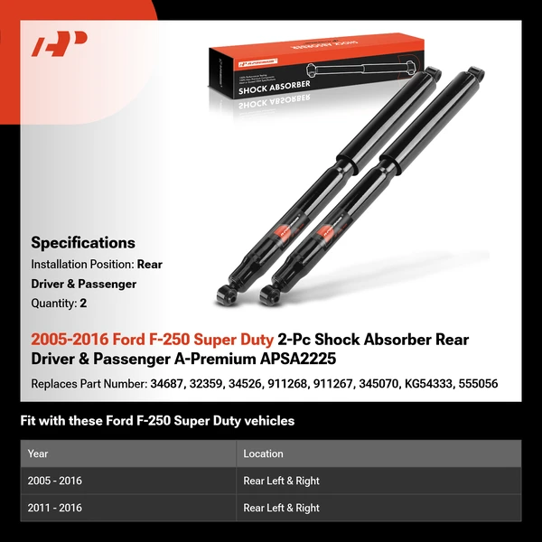 2005-2016 Ford F-250 Super Duty 2-Pc Shock Absorber Rear Driver & Passenger A-Premium APSA2225