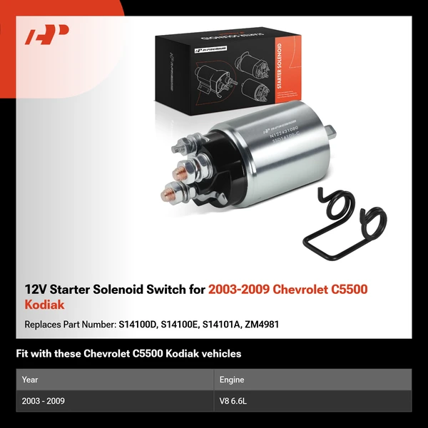 12V Starter Solenoid Switch for 2003-2009 Chevrolet C5500 Kodiak