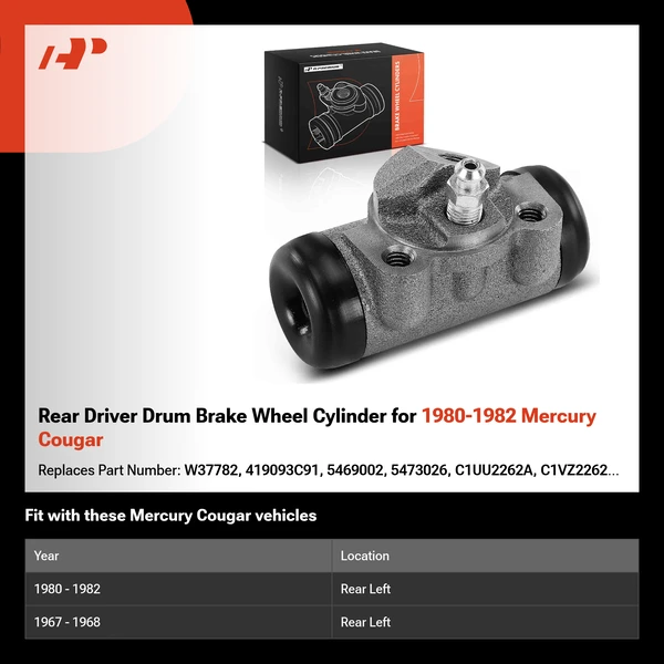 Rear Driver Drum Brake Wheel Cylinder for 1980-1982 Mercury Cougar