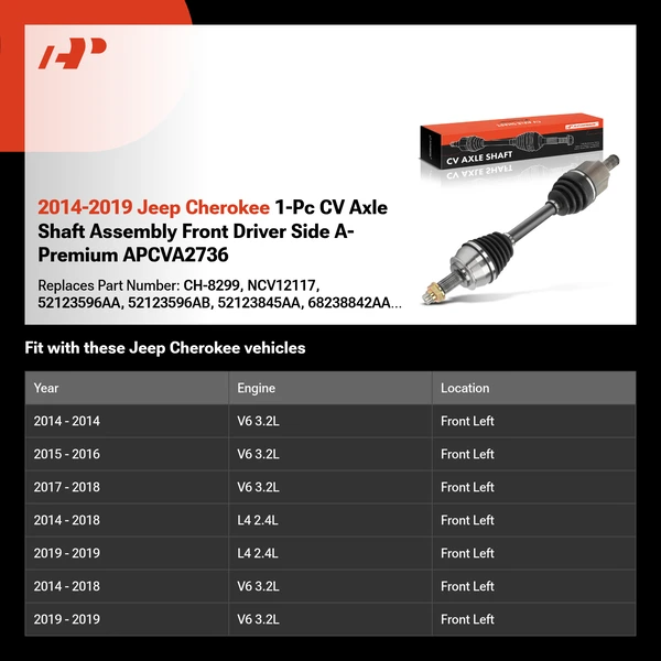 2014-2019 Jeep Cherokee 1-Pc CV Axle Shaft Assembly Front Driver Side A-Premium APCVA2736