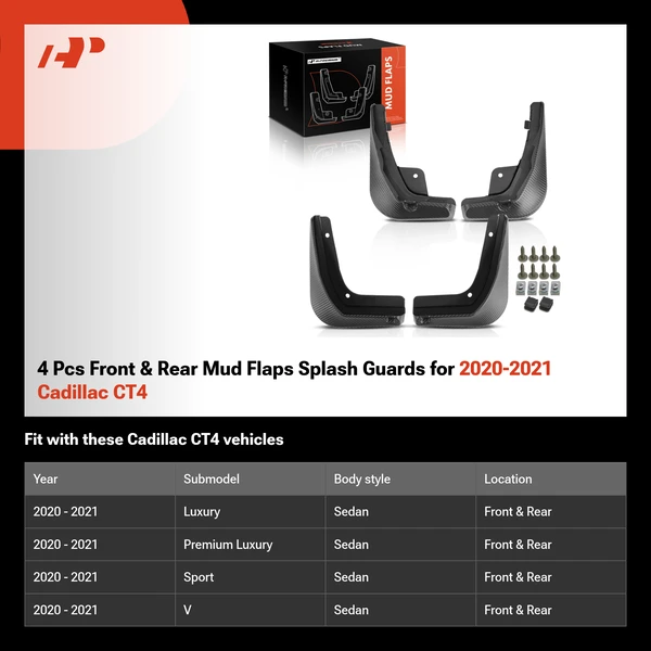 4 Pcs Front & Rear Mud Flaps Splash Guards for 2020-2021 Cadillac CT4