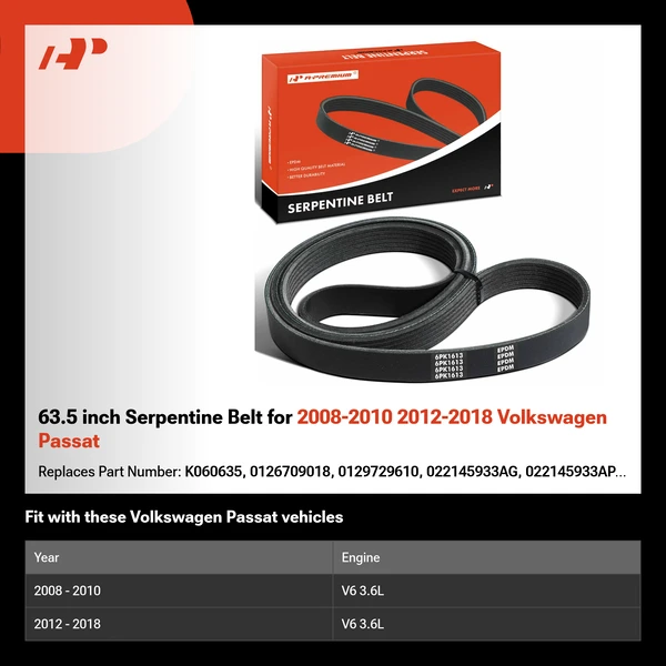 63.5 inch Serpentine Belt for 2008-2010 2012-2018 Volkswagen Passat