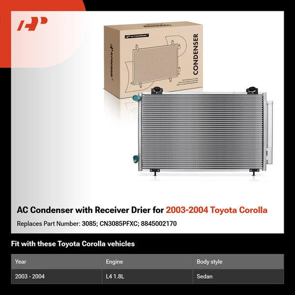 AC Condenser with Receiver Drier for 2003-2004 Toyota Corolla