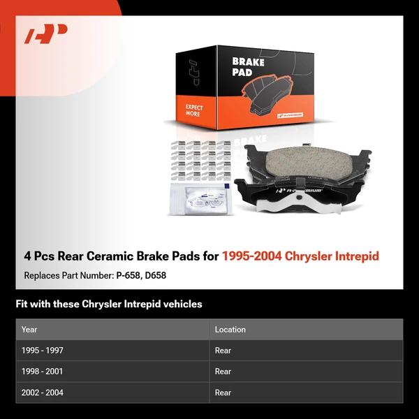 4 Pcs Rear Ceramic Brake Pads for 1995-2004 Chrysler Intrepid