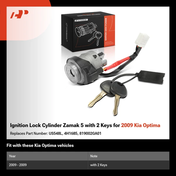 Ignition Lock Cylinder Zamak 5 with 2 Keys for 2009 Kia Optima