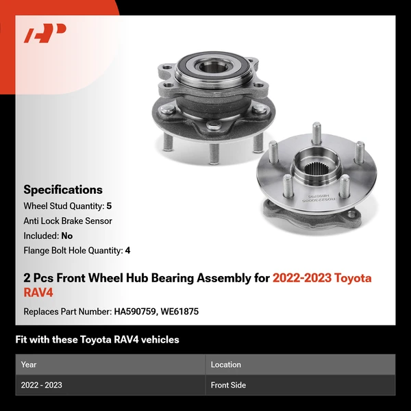 2 Pcs Front Wheel Hub Bearing Assembly for 2022-2023 Toyota RAV4