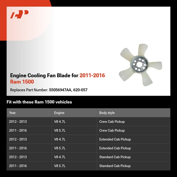 Engine Cooling Fan Blade for 2011-2016 Ram 1500