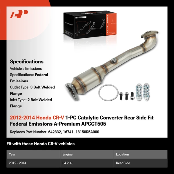 2012-2014 Honda CR-V 1-PC Catalytic Converter Rear Side Fit Federal Emissions A-Premium APCCT505