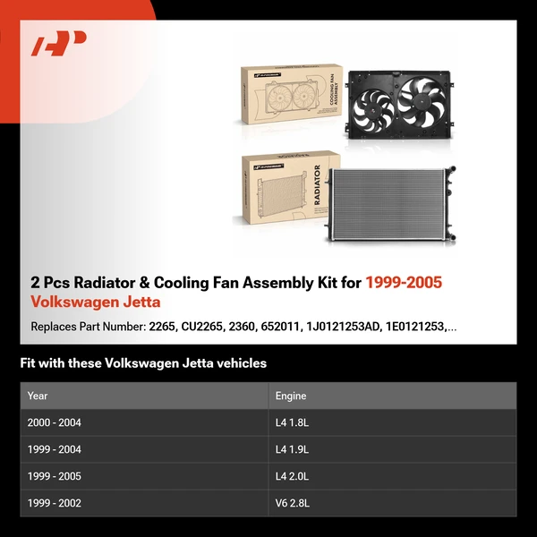 2 Pcs Radiator & Cooling Fan Assembly Kit for 1999-2005 Volkswagen Jetta