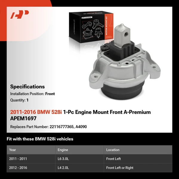 2011-2016 BMW 528i 1-Pc Engine Mount Front A-Premium APEM1697