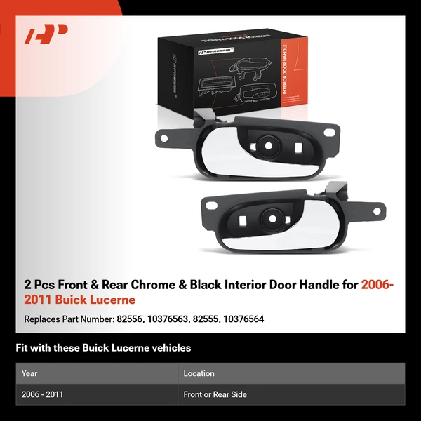 2 Pcs Front & Rear Chrome & Black Interior Door Handle for 2006-2011 Buick Lucerne