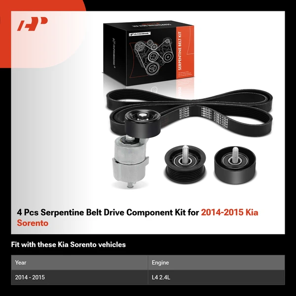 4 Pcs Serpentine Belt Drive Component Kit for 2014-2015 Kia Sorento