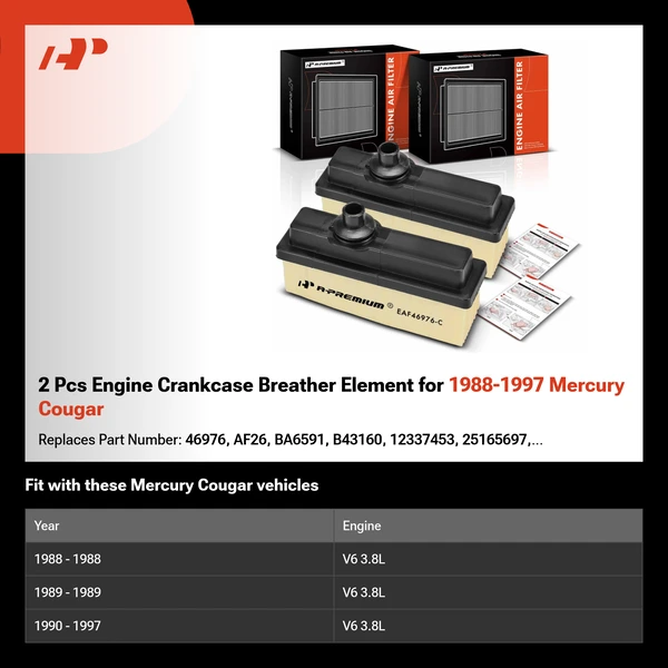 2 Pcs Engine Crankcase Breather Element for 1988-1997 Mercury Cougar