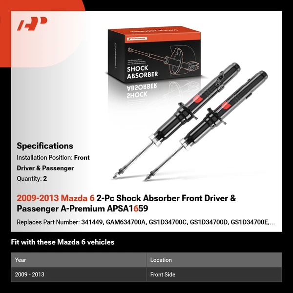 2009-2013 Mazda 6 2-Pc Shock Absorber Front Driver & Passenger A-Premium APSA1659