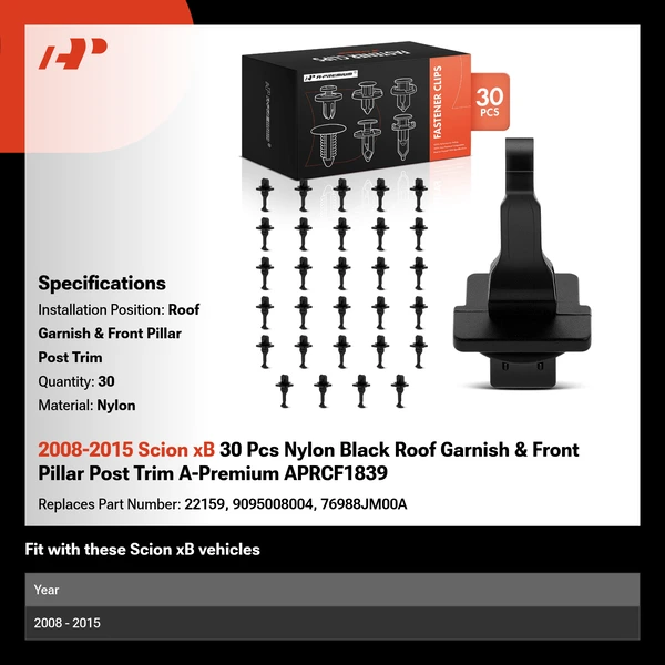 2008-2015 Scion xB 30 Pcs Nylon Black Roof Garnish & Front Pillar Post Trim A-Premium APRCF1839