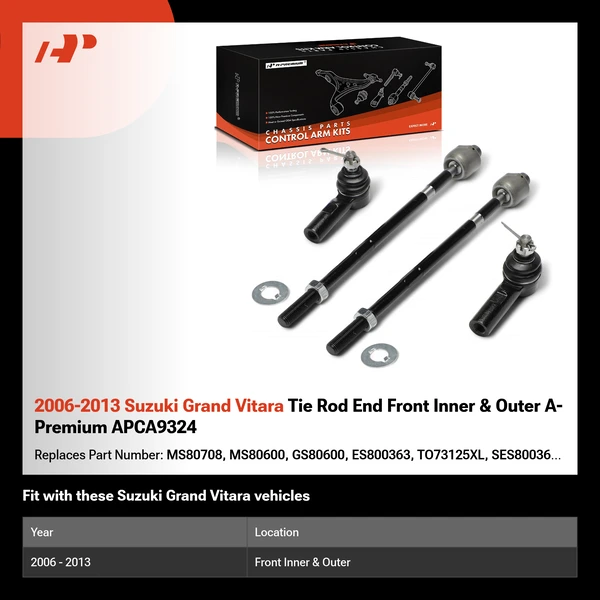 2006-2013 Suzuki Grand Vitara Tie Rod End Front Inner & Outer A-Premium APCA9324