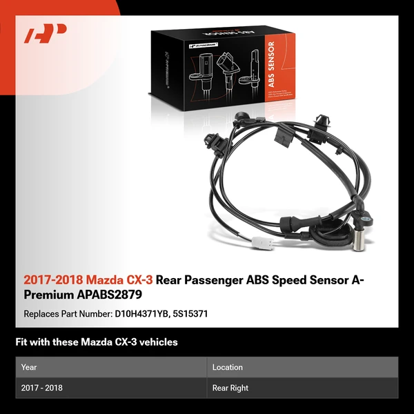 2017-2018 Mazda CX-3 Rear Passenger ABS Speed Sensor A-Premium APABS2879