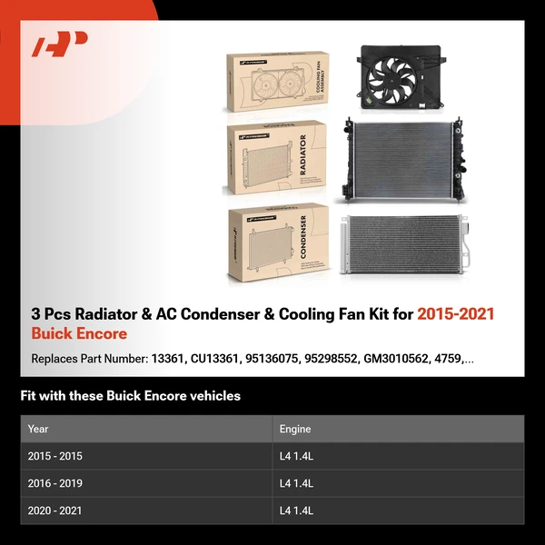 3 Pcs Radiator & AC Condenser & Cooling Fan Kit for 2015-2021 Buick Encore