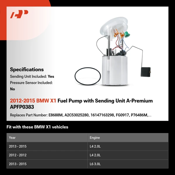 2012-2015 BMW X1 Fuel Pump with Sending Unit A-Premium APFP0383