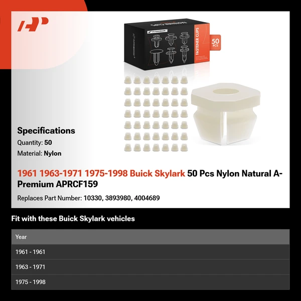 1961 1963-1971 1975-1998 Buick Skylark 50 Pcs Nylon Natural A-Premium APRCF159