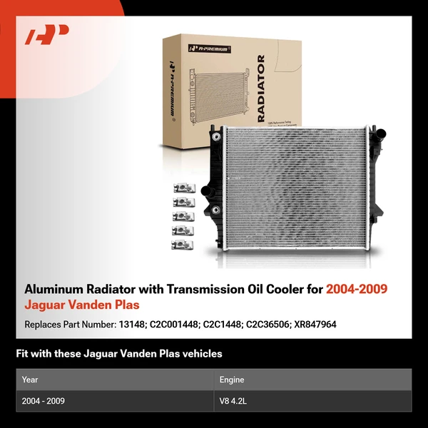 Aluminum Radiator with Transmission Oil Cooler for 2004-2009 Jaguar Vanden Plas