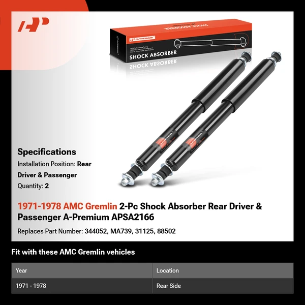 1971-1978 AMC Gremlin 2-Pc Shock Absorber Rear Driver & Passenger A-Premium APSA2166