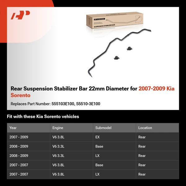 Rear Suspension Stabilizer Bar 22mm Diameter for 2007-2009 Kia Sorento
